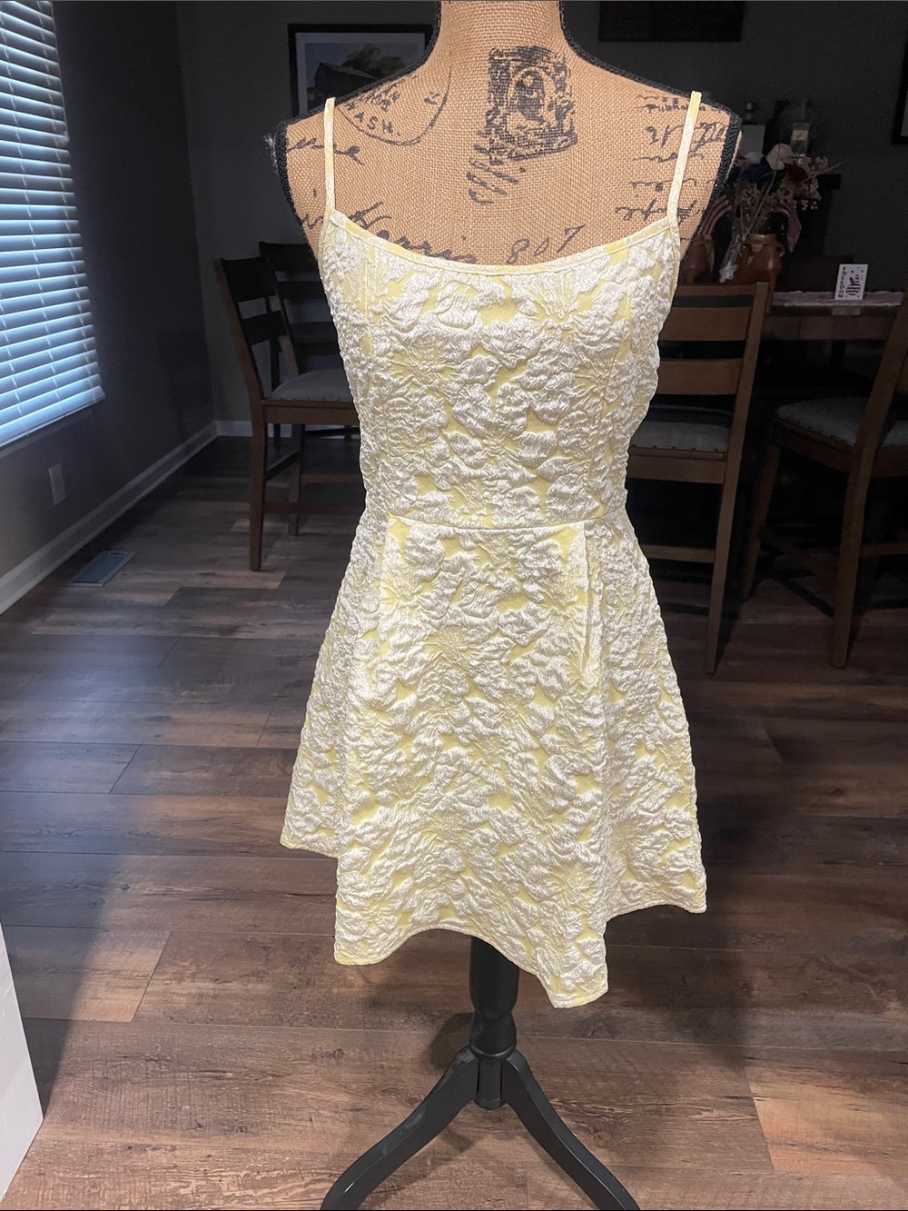 SHEIN Yellow Textured Spaghetti-Strap Mini Dress
